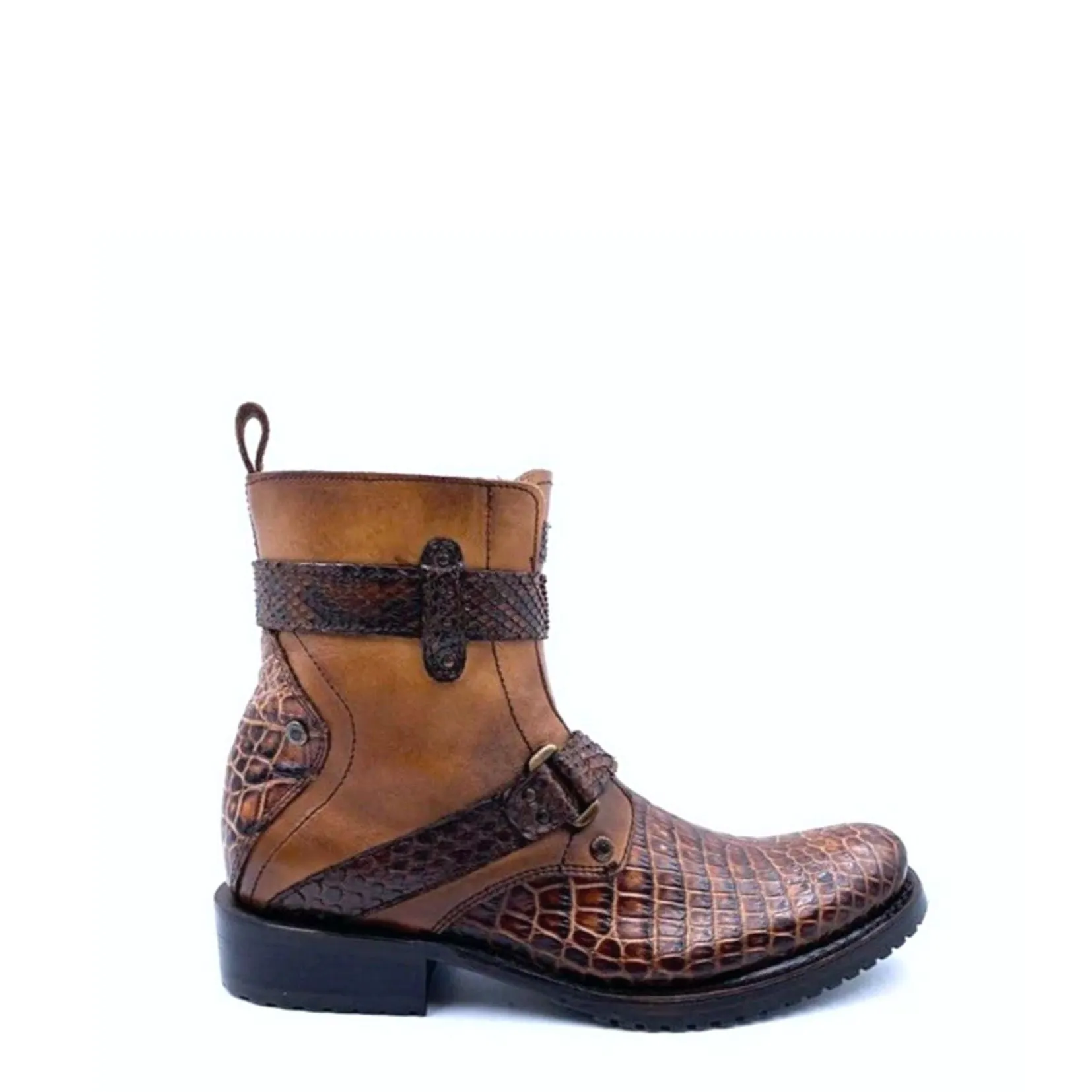 2T13AP - Cuadra brown casual cowboy alligator leather zip ankle boots for men