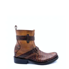 2T13AP - Cuadra brown casual cowboy alligator leather zip ankle boots for men