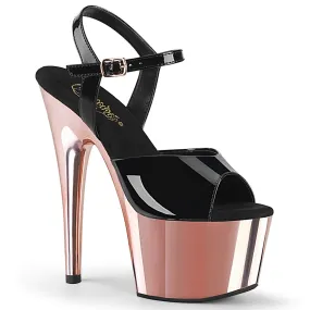 Adore-709 Black Patent/Rose Gold Chrome, 7" Heels