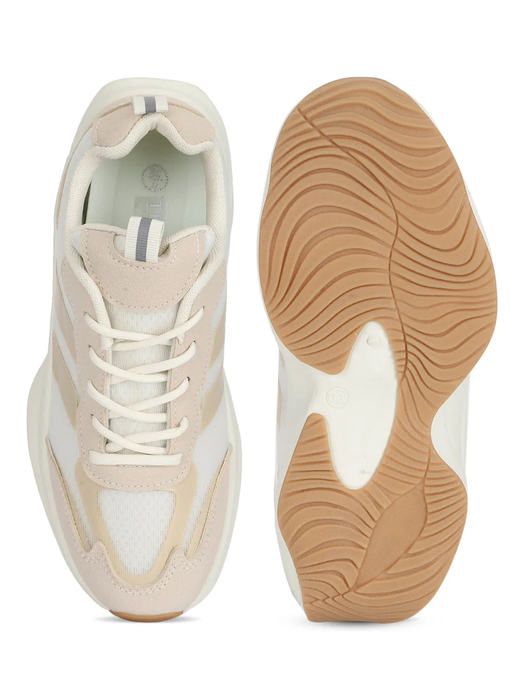 Beige PU Stylish Lace-Up Sneakers (TC-RS3615-BEIG)