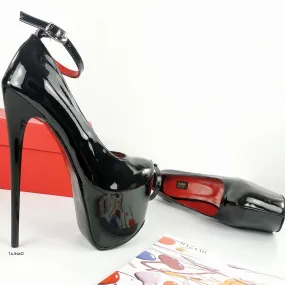 Black Gloss Ankle Strap High Heels