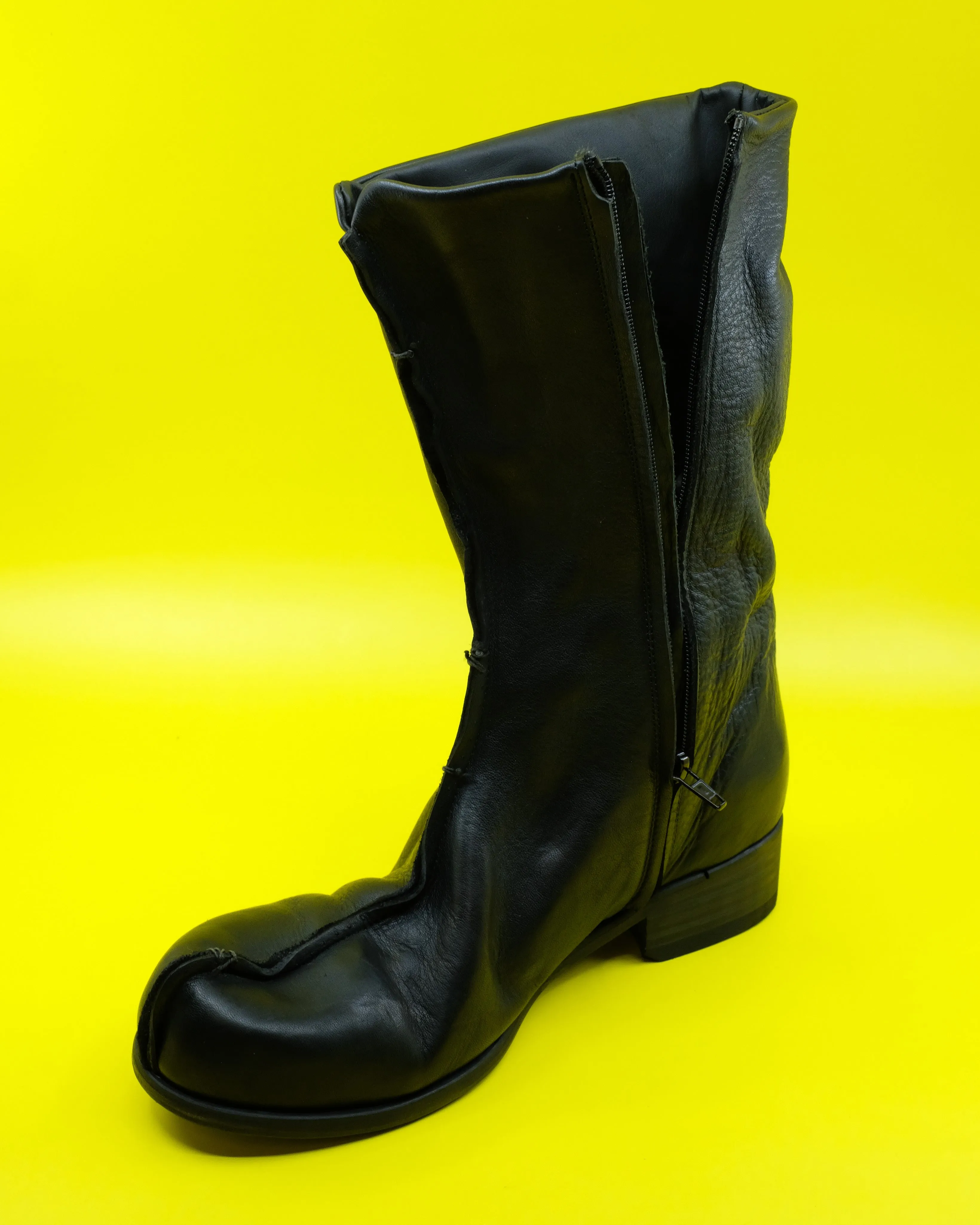 Black Leather Flat Boot