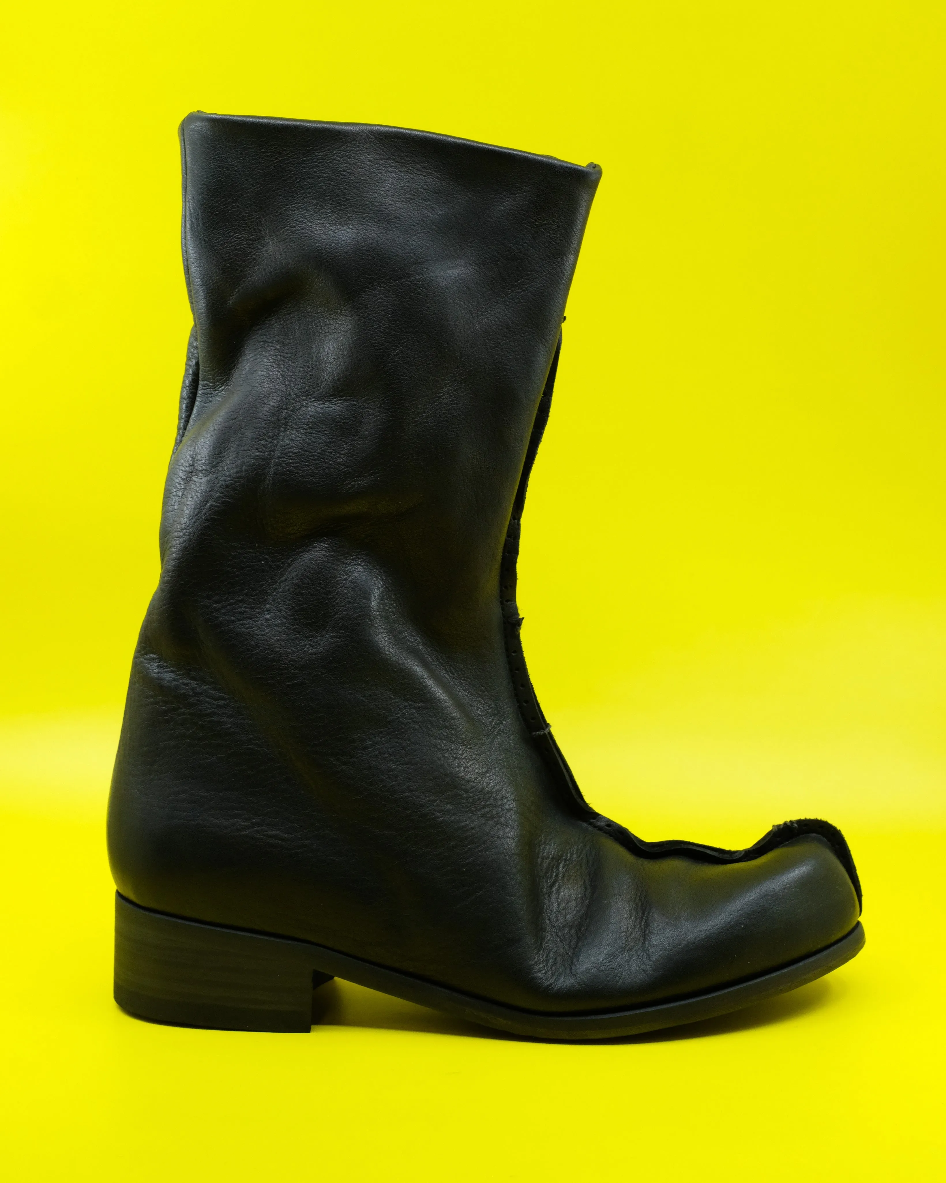 Black Leather Flat Boot