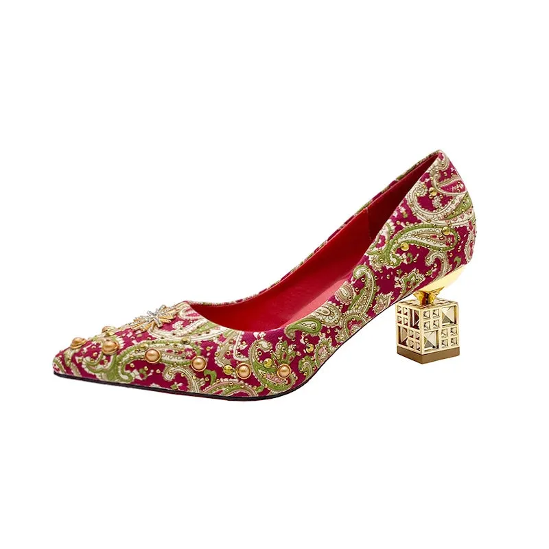 Boxed In- The Caged Box Heel Tapestry Shoes