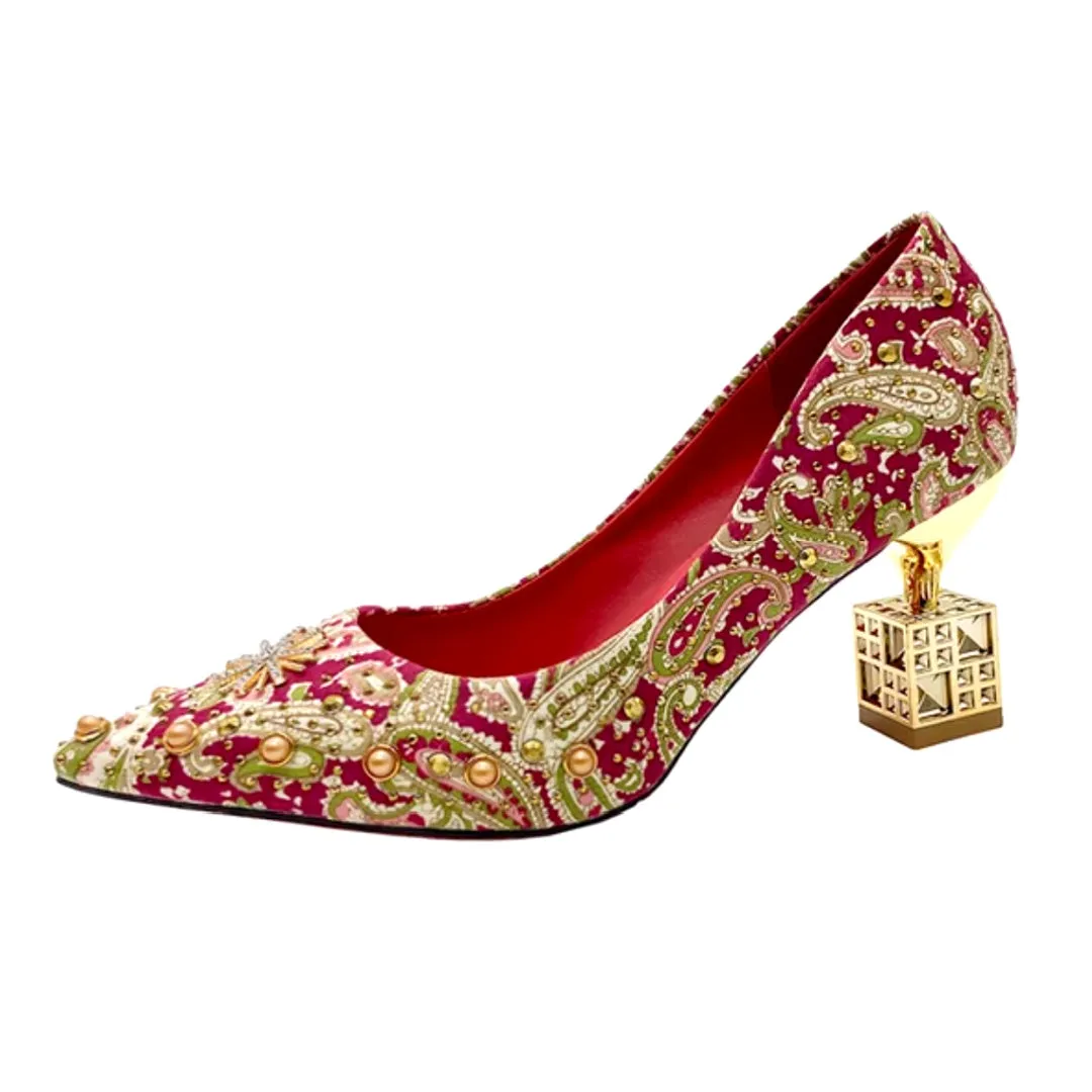 Boxed In- The Caged Box Heel Tapestry Shoes