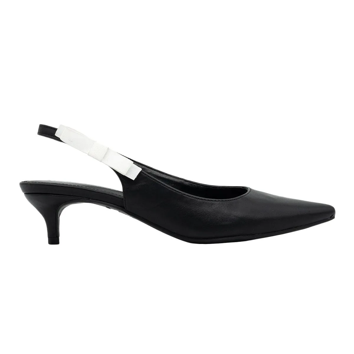 Christian Siriano Sage Side Bow Kitten Heels Leather Black Colour For Women