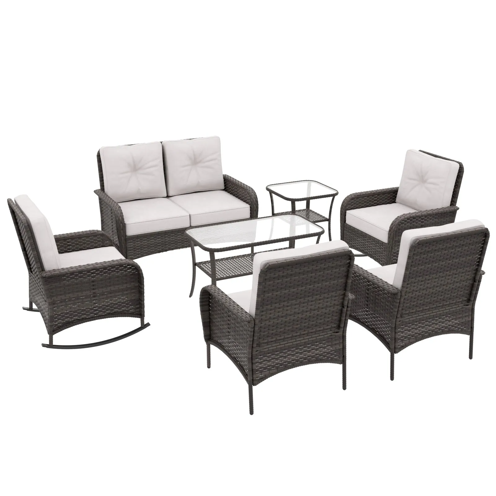 COOS BAY 7-Piece PE Rattan Outdoor Patio Furniture Set