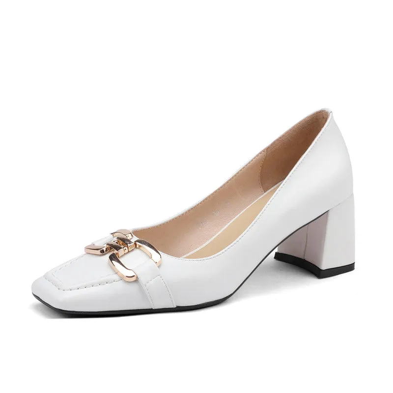 Demi Elegant Mid Heel Slip on Pumps with Chain