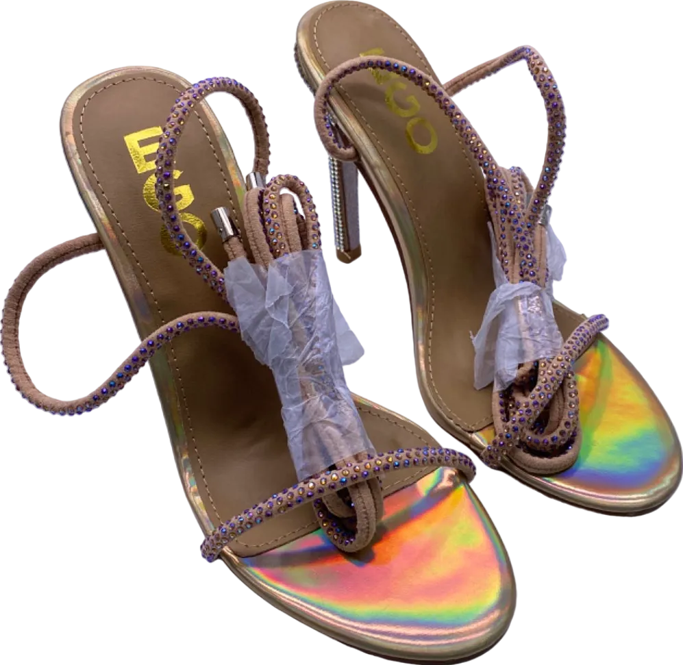 EGO Beige Holographic Open Toe Heels UK 4