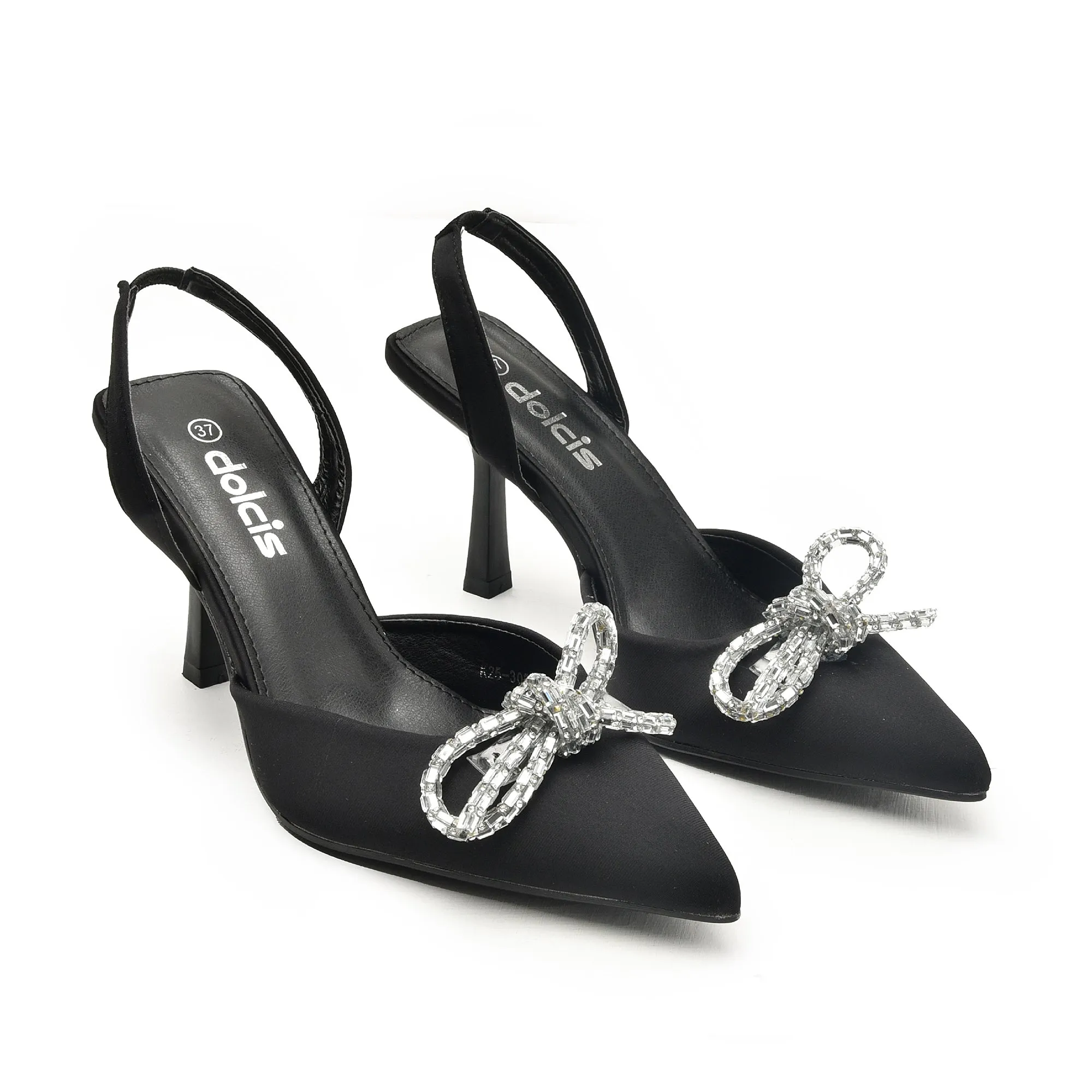 Elegant Black Slingback Stilettos with Rhinestone Detail | 444N-C