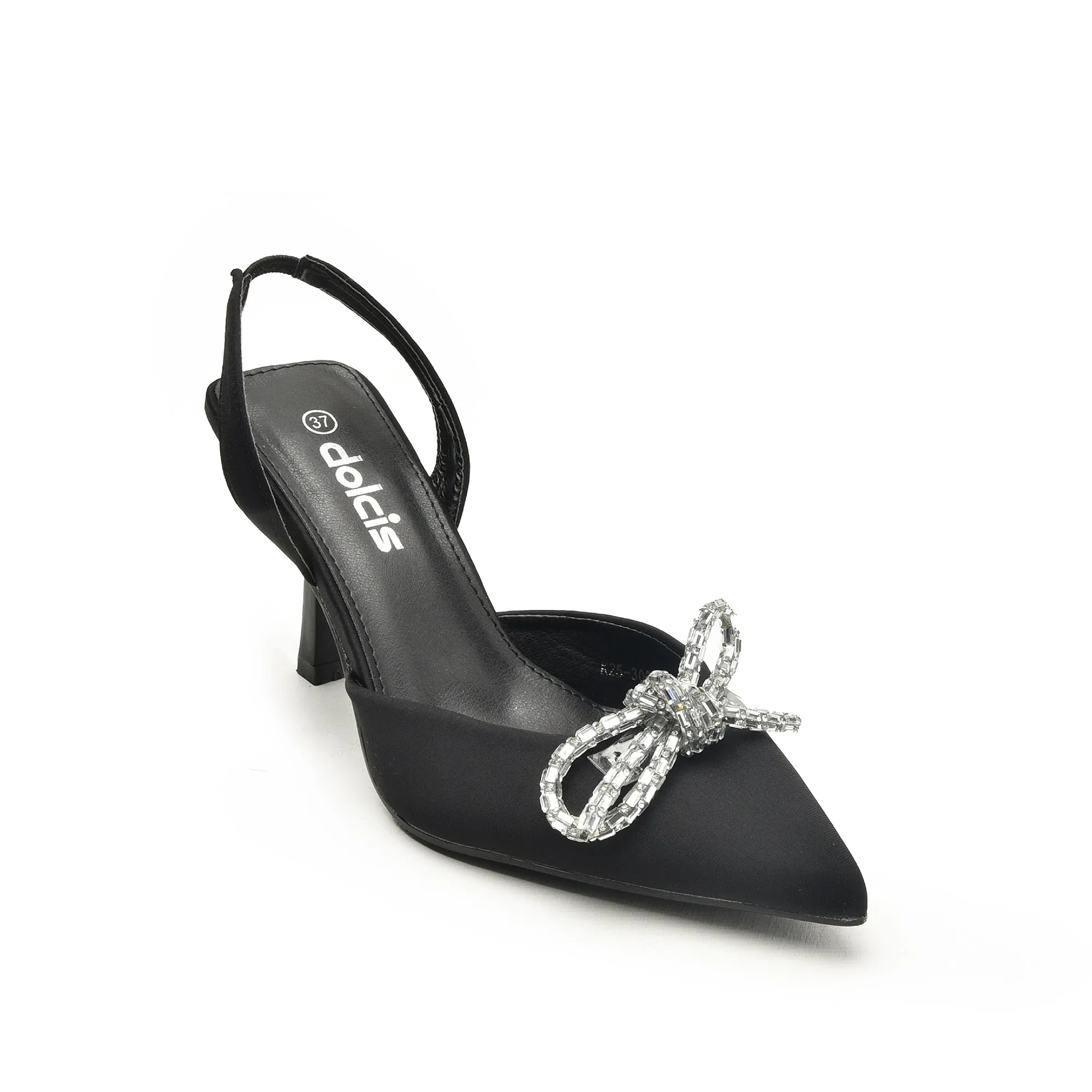 Elegant Black Slingback Stilettos with Rhinestone Detail | 444N-C