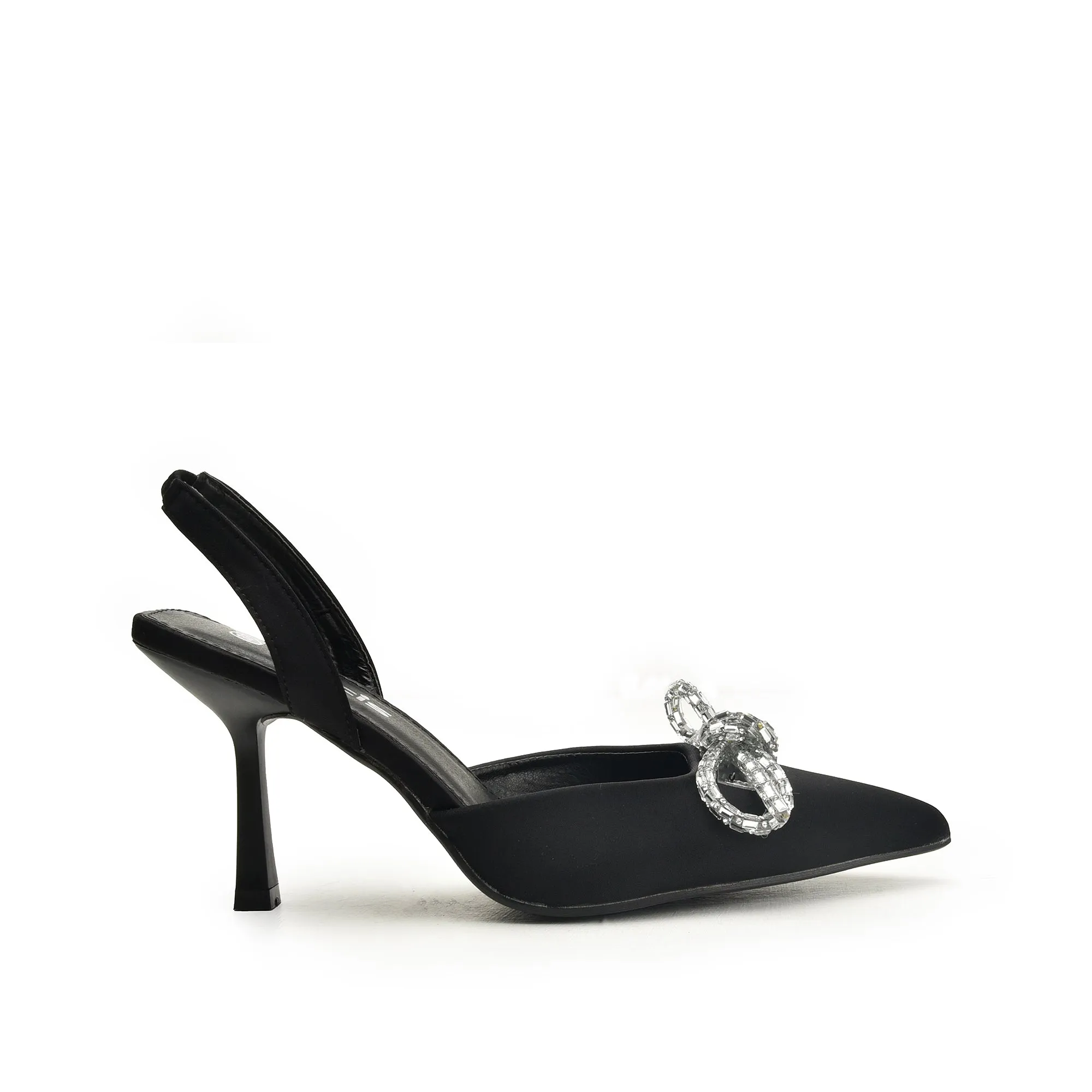 Elegant Black Slingback Stilettos with Rhinestone Detail | 444N-C