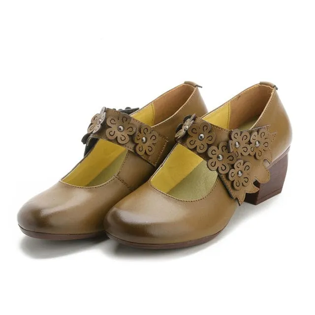 Elegant Genuine Leather Original Hollow Cowhide Flower Women Fashion Shoes