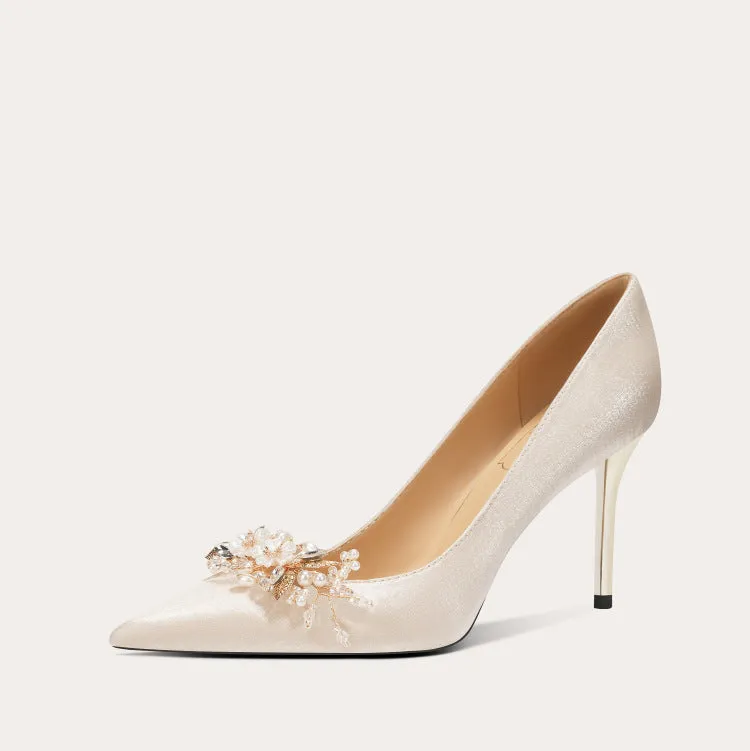 Elegant High Heels with Pearls Wedding Shoes