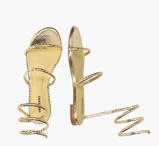 Lola Cruz Piale Gold Leather Flat Sandals