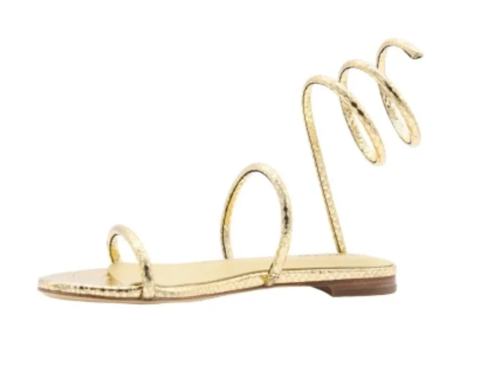 Lola Cruz Piale Gold Leather Flat Sandals