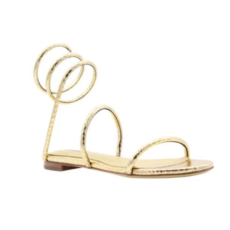 Lola Cruz Piale Gold Leather Flat Sandals