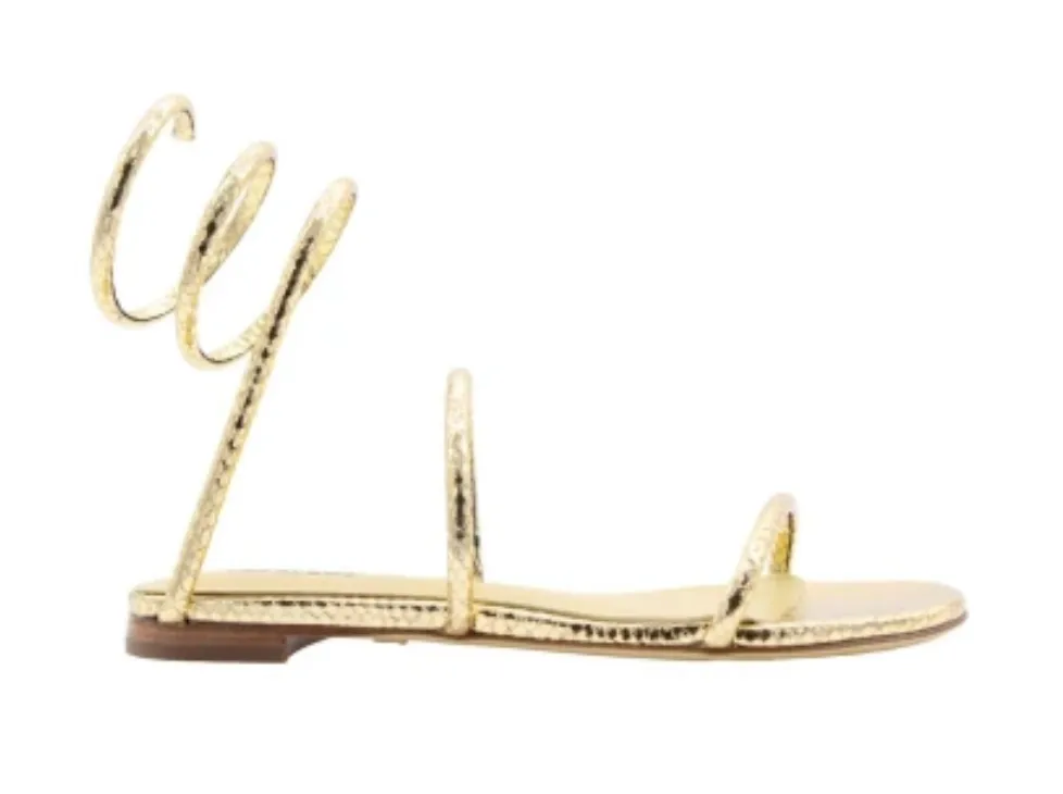 Lola Cruz Piale Gold Leather Flat Sandals