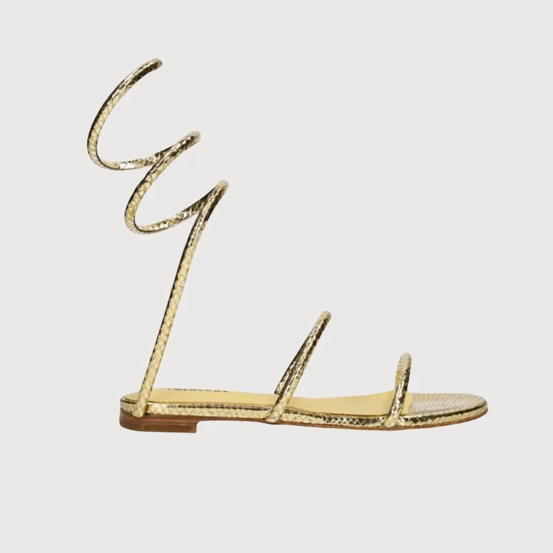 Lola Cruz Piale Gold Leather Flat Sandals