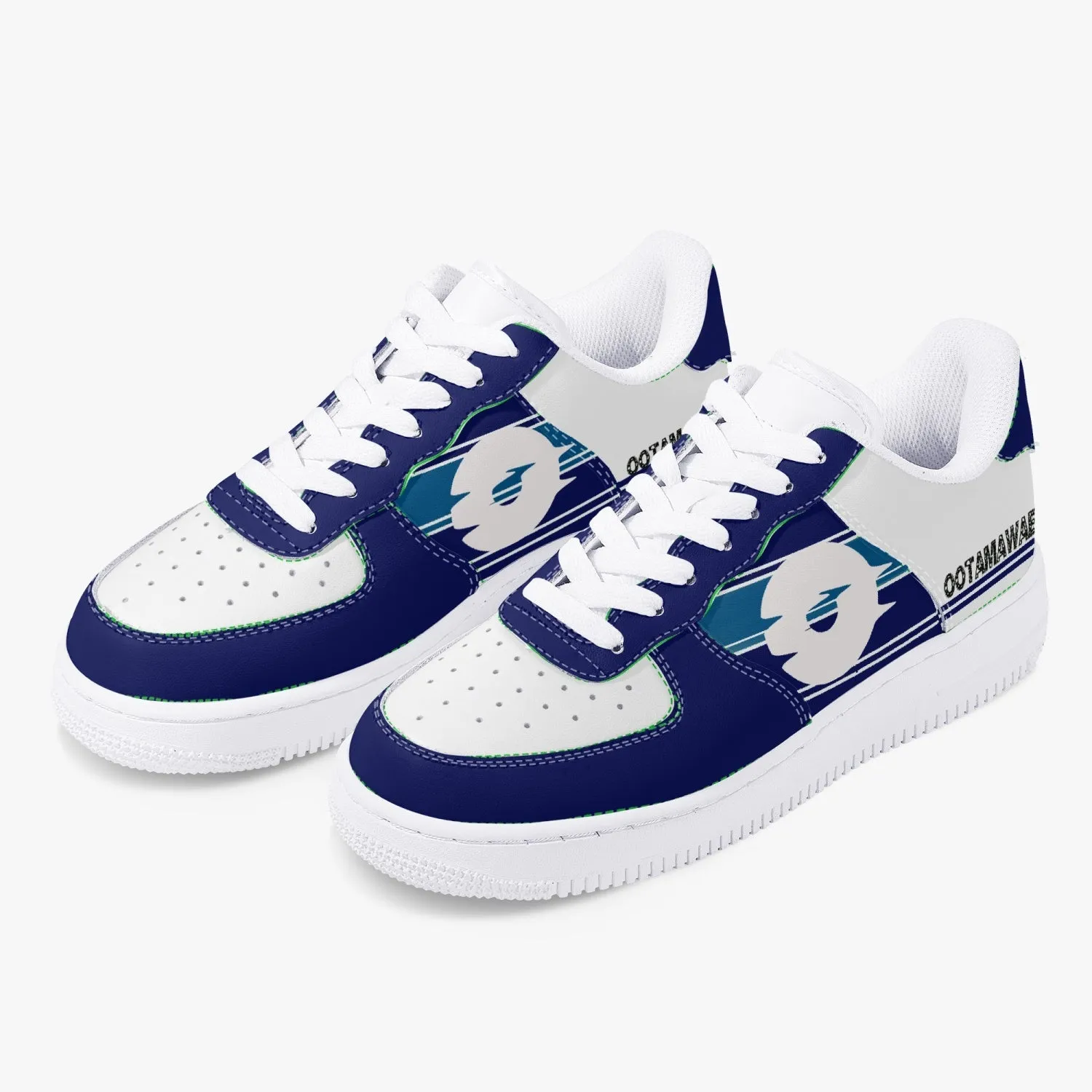 Low-Top Leather Sports Sneakers Blue Navy