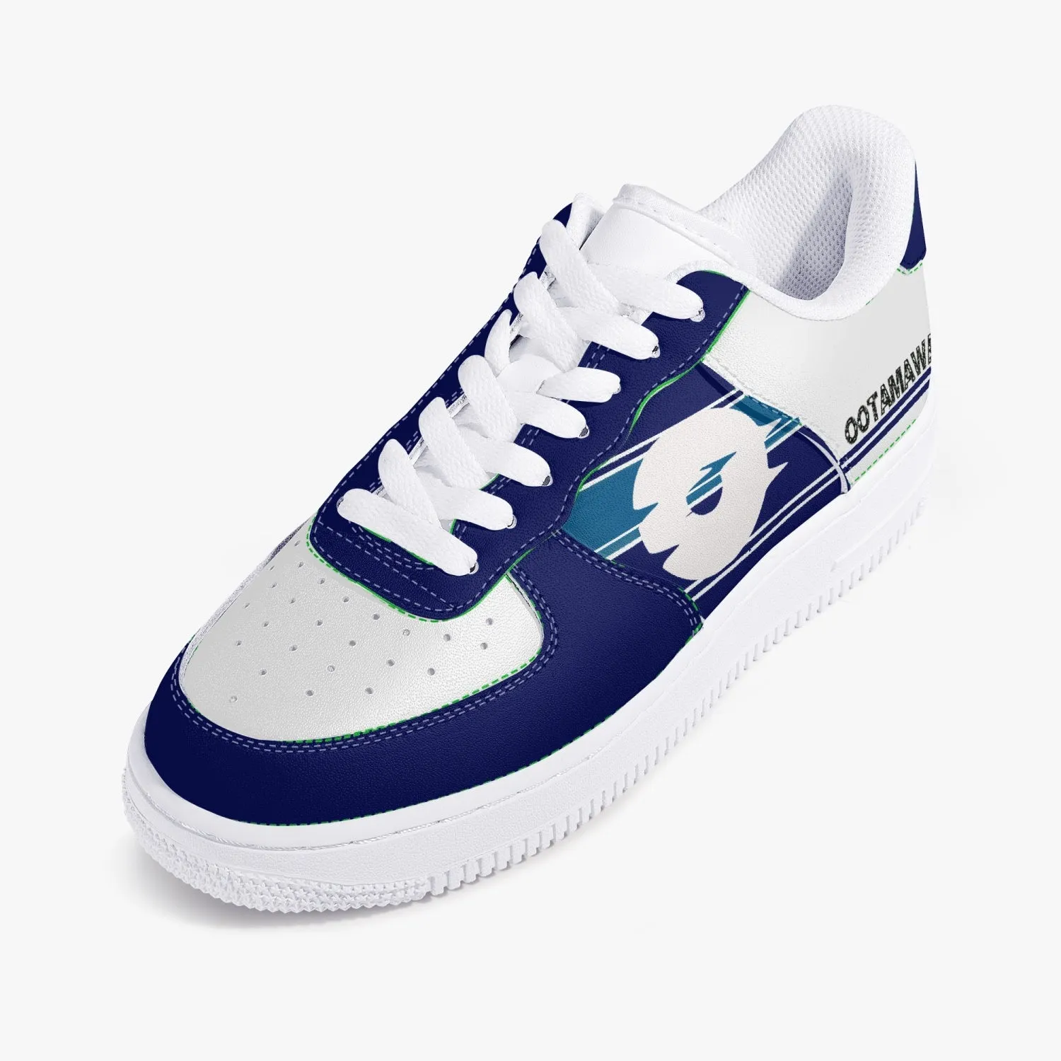 Low-Top Leather Sports Sneakers Blue Navy