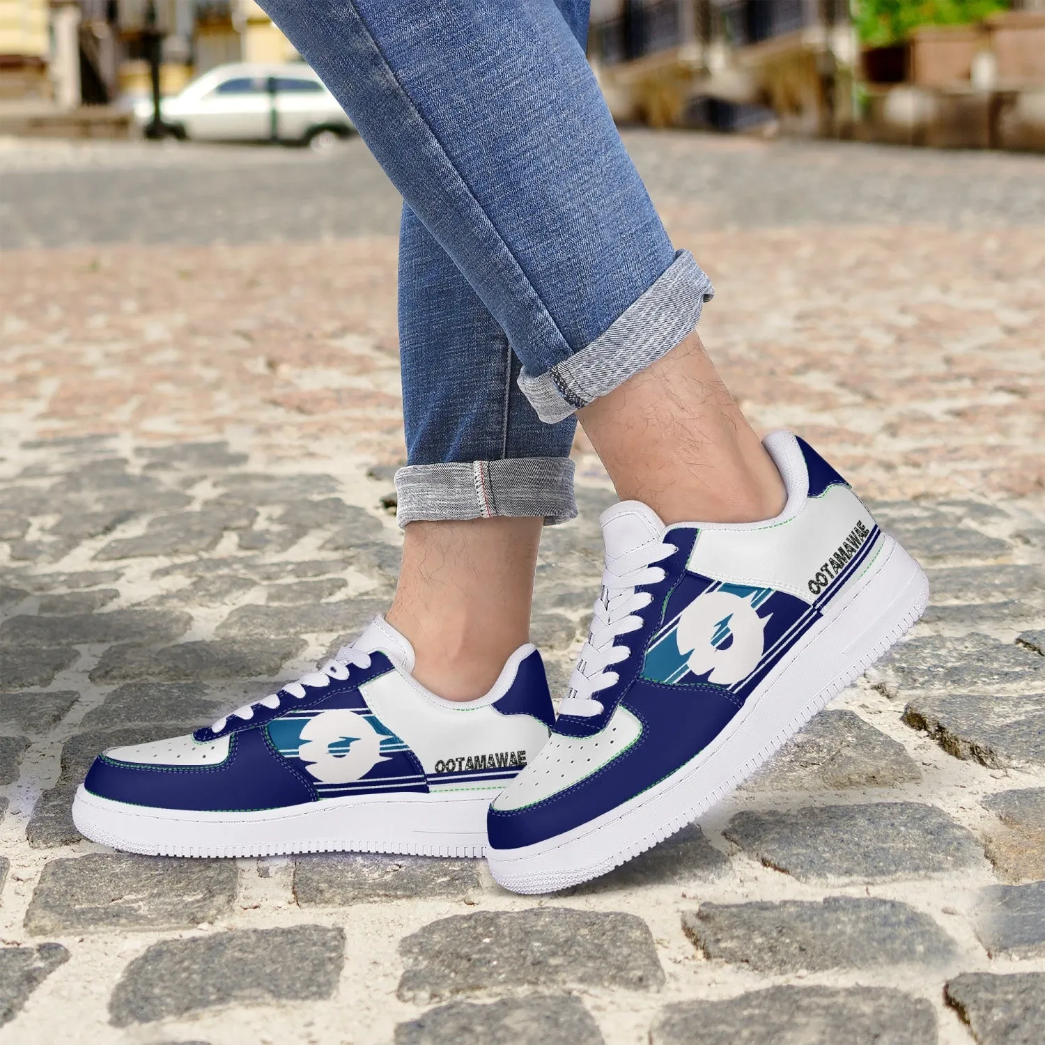 Low-Top Leather Sports Sneakers Blue Navy