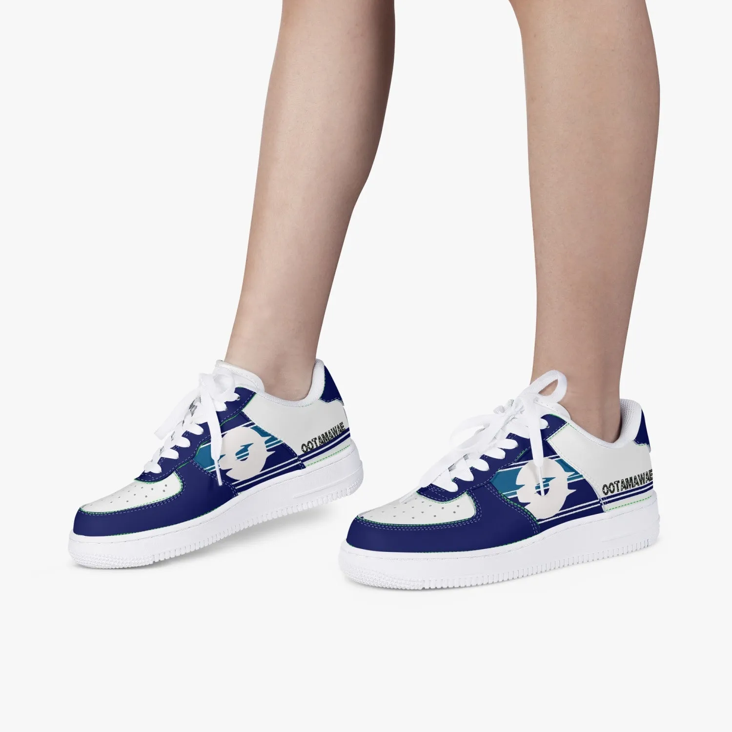 Low-Top Leather Sports Sneakers Blue Navy