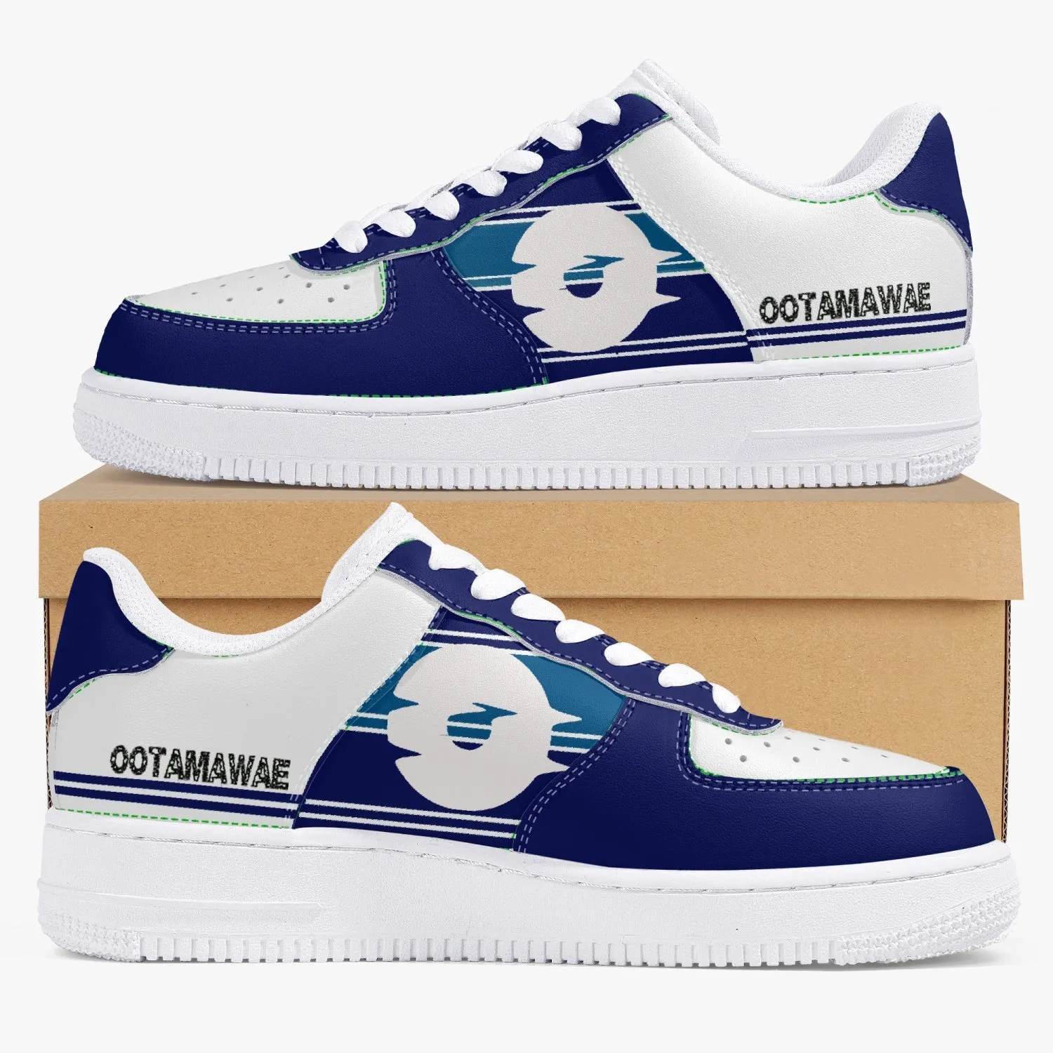 Low-Top Leather Sports Sneakers Blue Navy