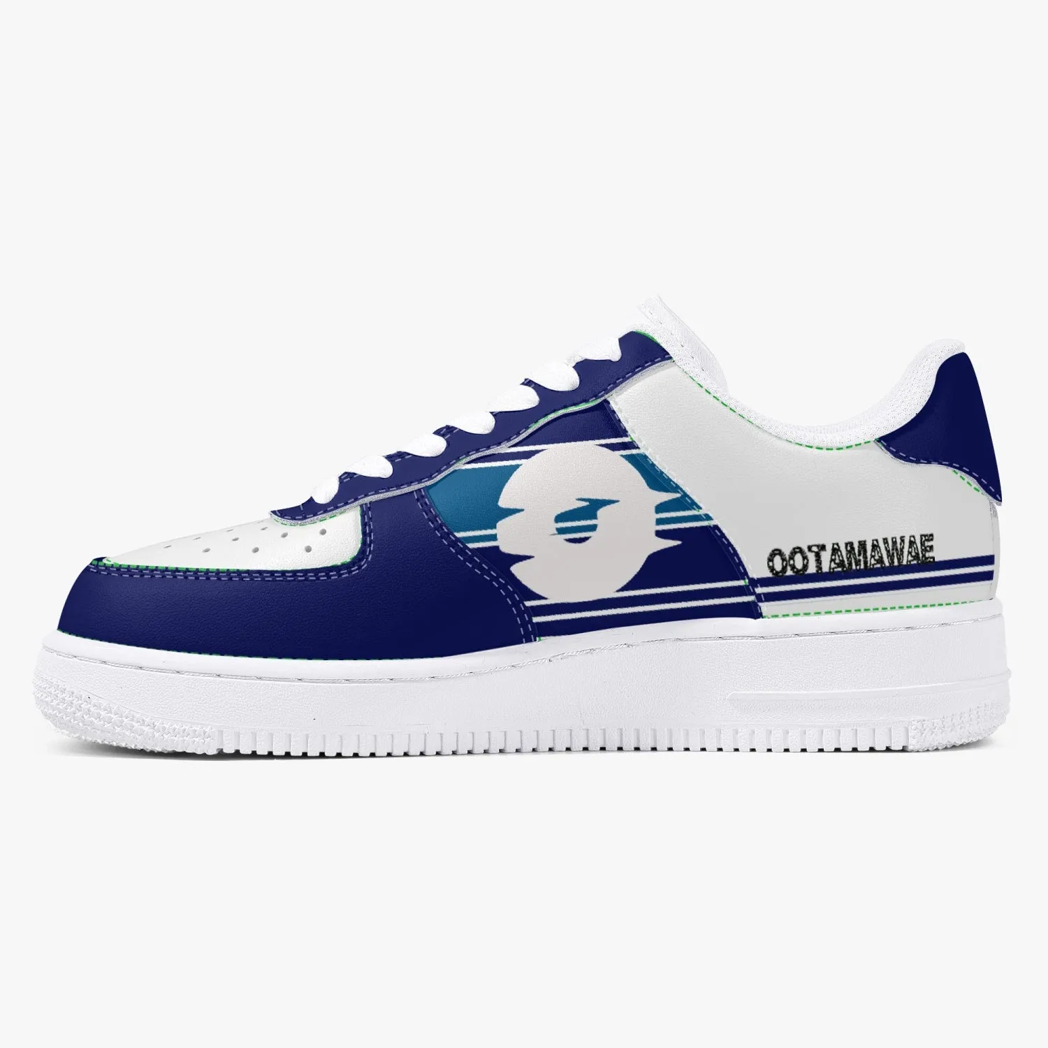 Low-Top Leather Sports Sneakers Blue Navy