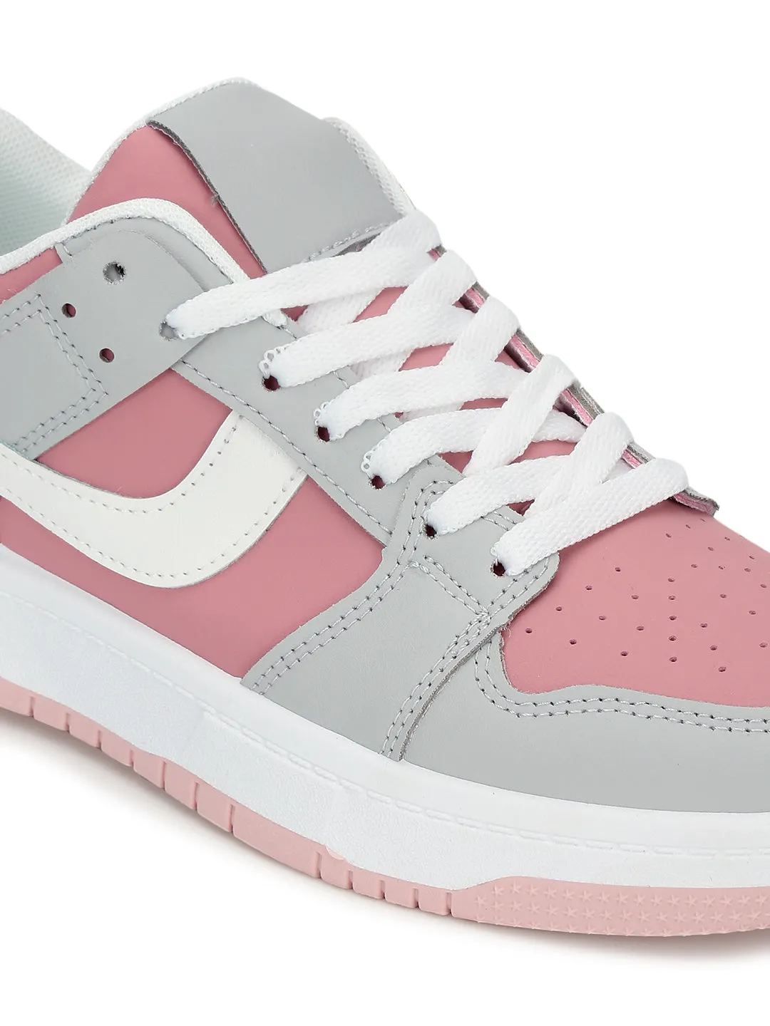 Pink Grey PU Stylish Lace-Up Sneakers (TC-RS3694-PNKGRY)