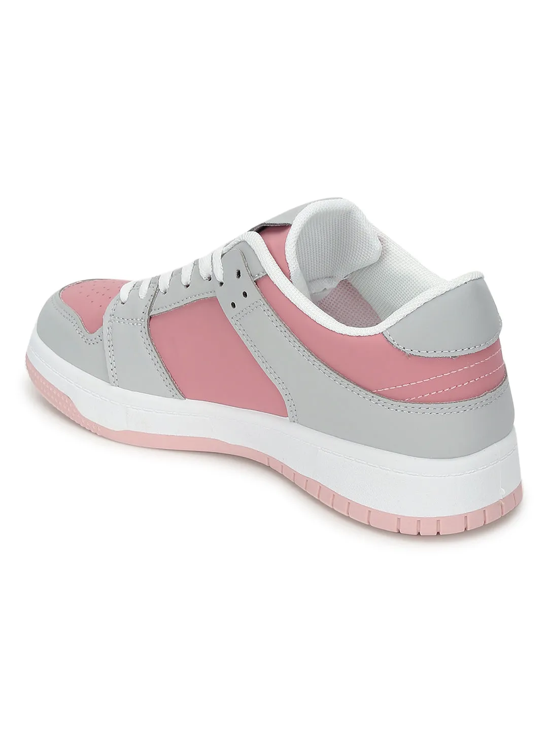 Pink Grey PU Stylish Lace-Up Sneakers (TC-RS3694-PNKGRY)