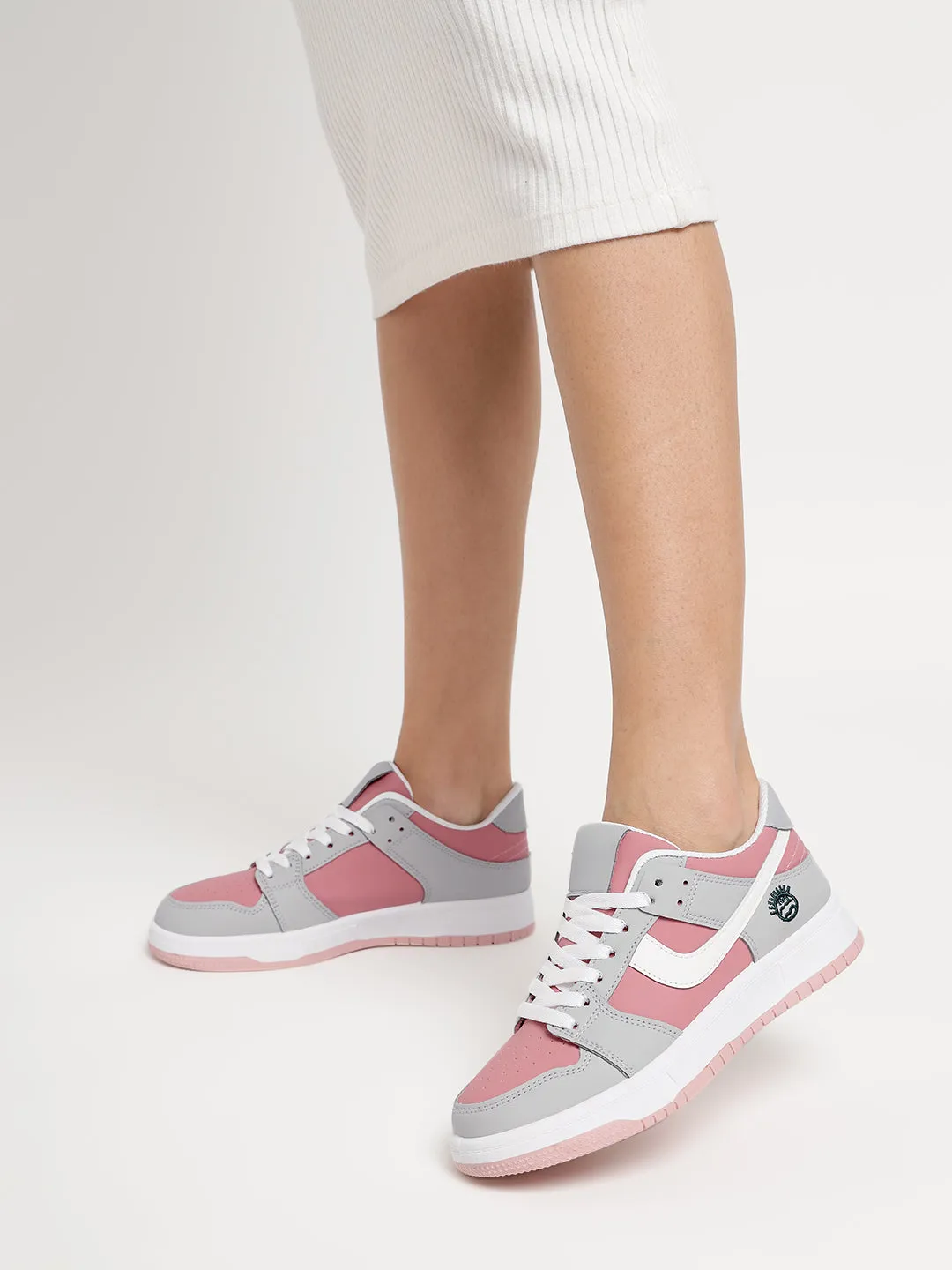 Pink Grey PU Stylish Lace-Up Sneakers (TC-RS3694-PNKGRY)