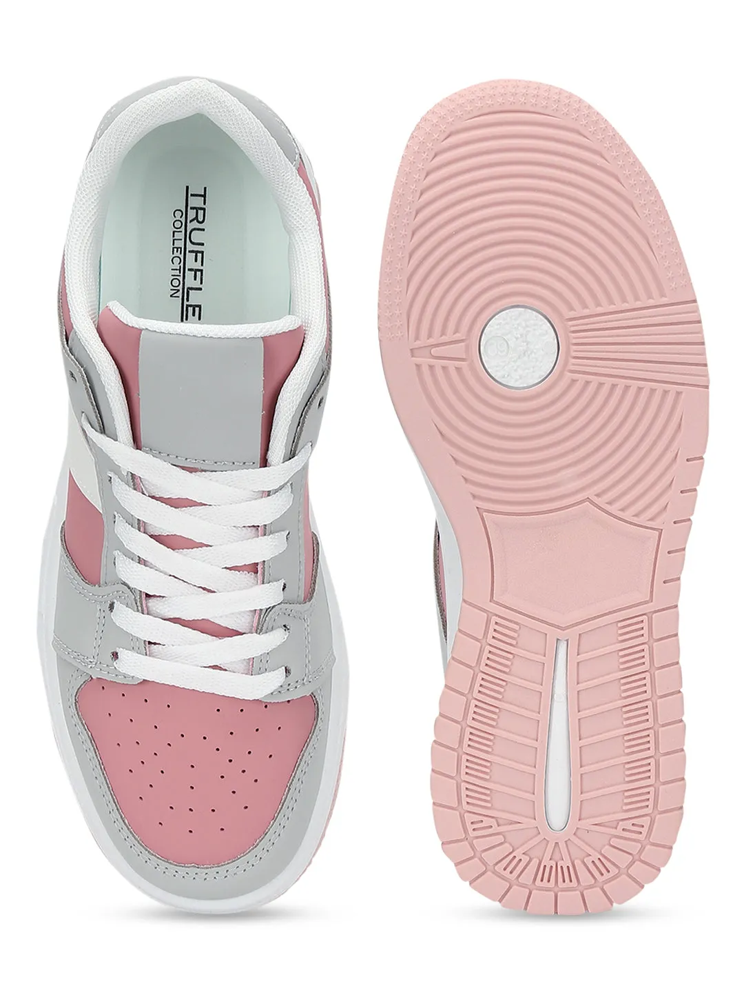 Pink Grey PU Stylish Lace-Up Sneakers (TC-RS3694-PNKGRY)