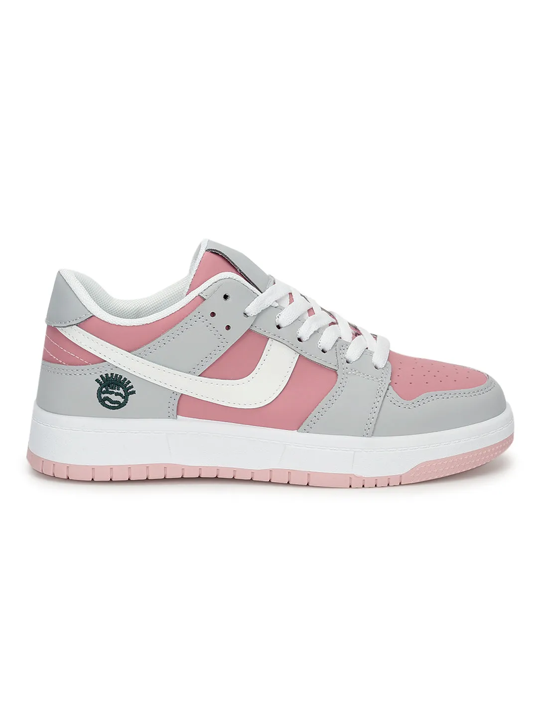 Pink Grey PU Stylish Lace-Up Sneakers (TC-RS3694-PNKGRY)