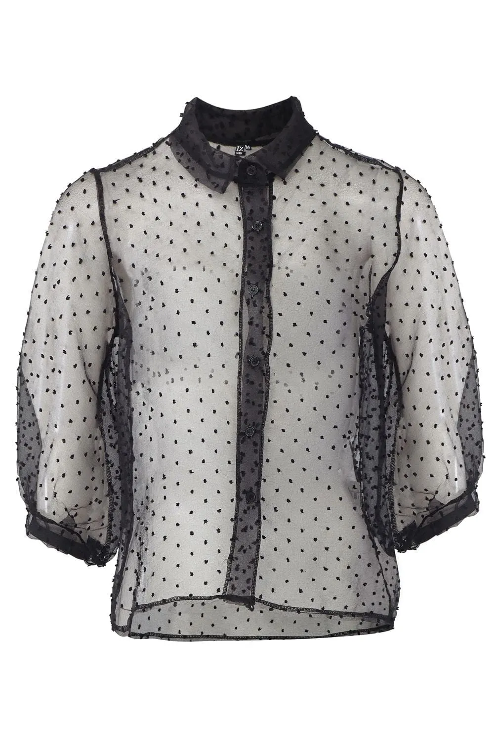 Polka Dot Button Front Sheer Shirt