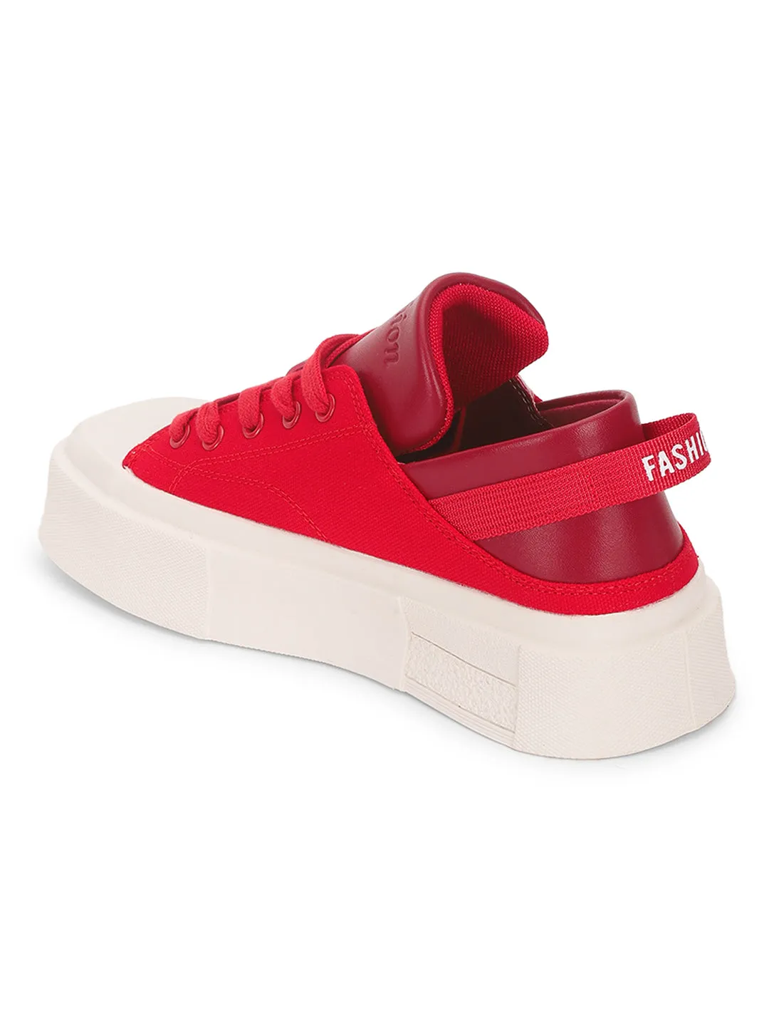 Red Canvas Stylish Lace-Up Sneakers (TC-RS3700-RED)