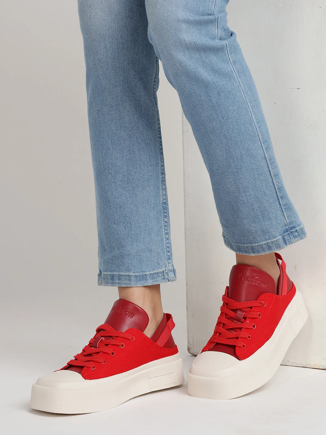 Red Canvas Stylish Lace-Up Sneakers (TC-RS3700-RED)