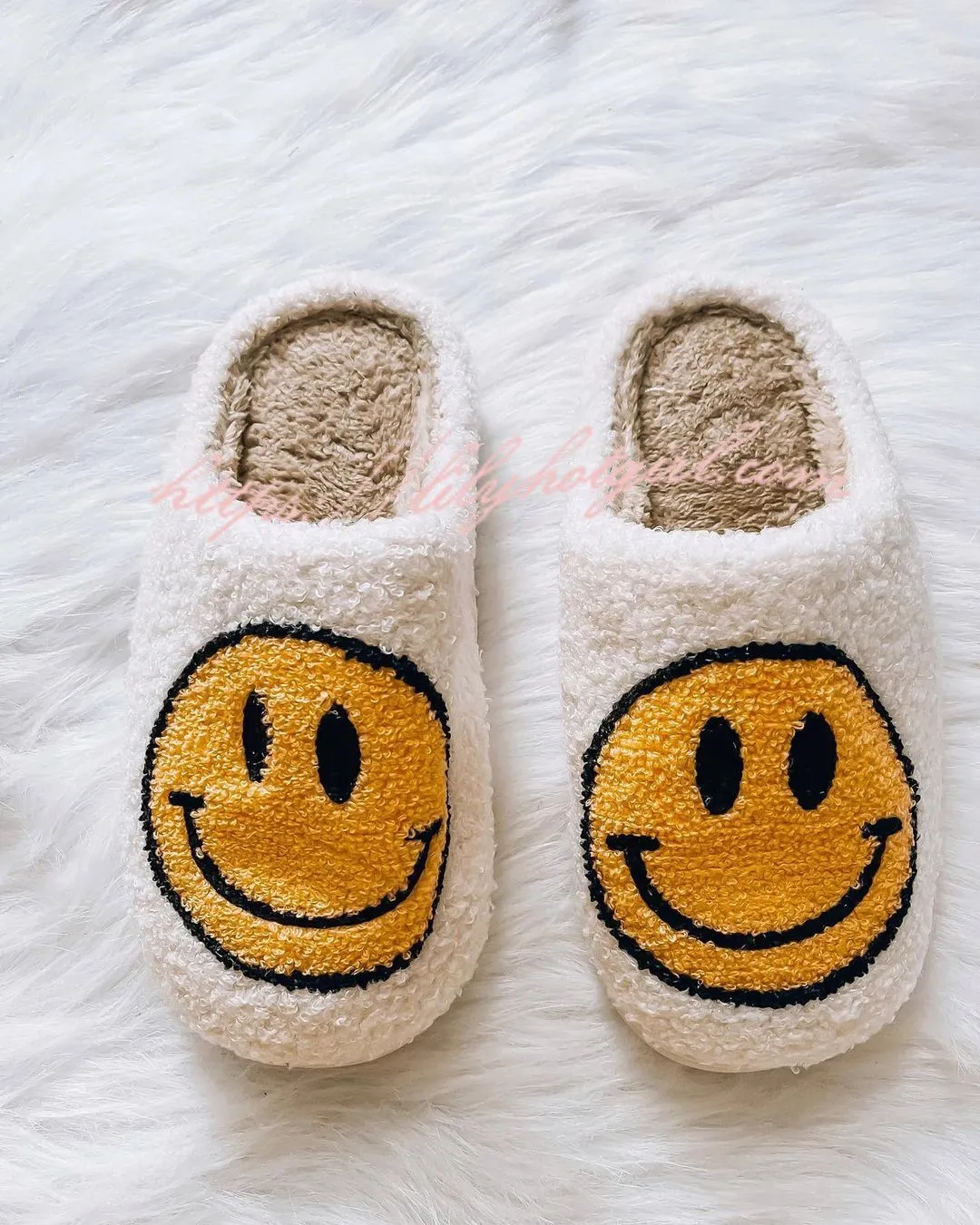 Smiley plush slippers