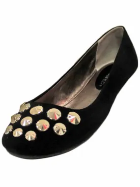 Suede Style Ballet Flats With Silver Studded Toe