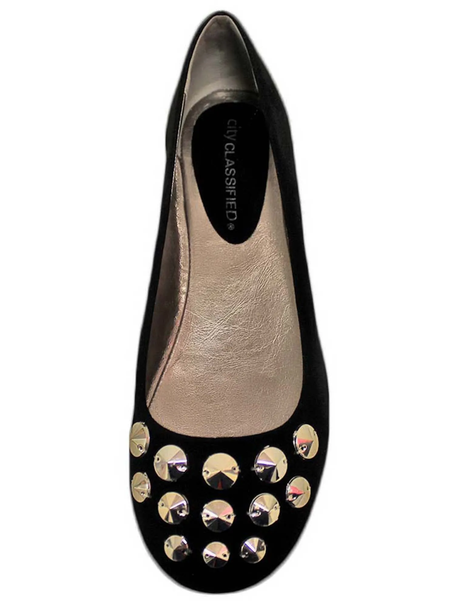 Suede Style Ballet Flats With Silver Studded Toe