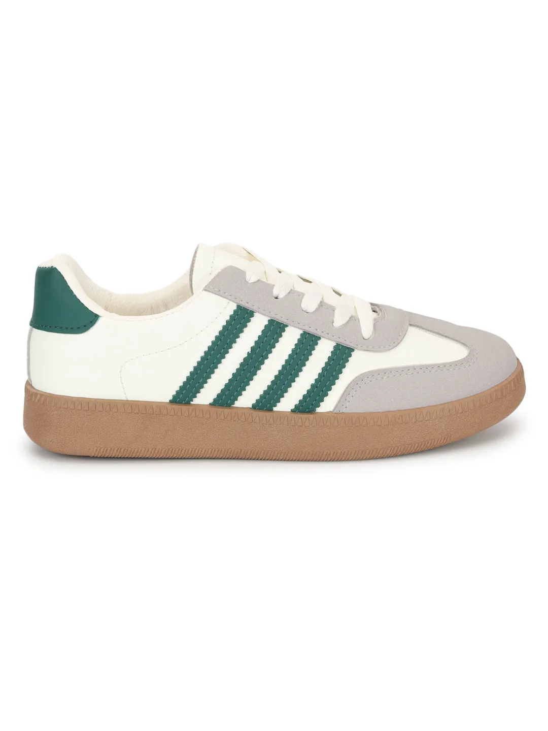 White Green PU Stylish Lace-Up Sneakers (TC-RS3654-WHTGRN)