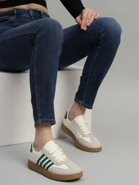 White Green PU Stylish Lace-Up Sneakers (TC-RS3654-WHTGRN)