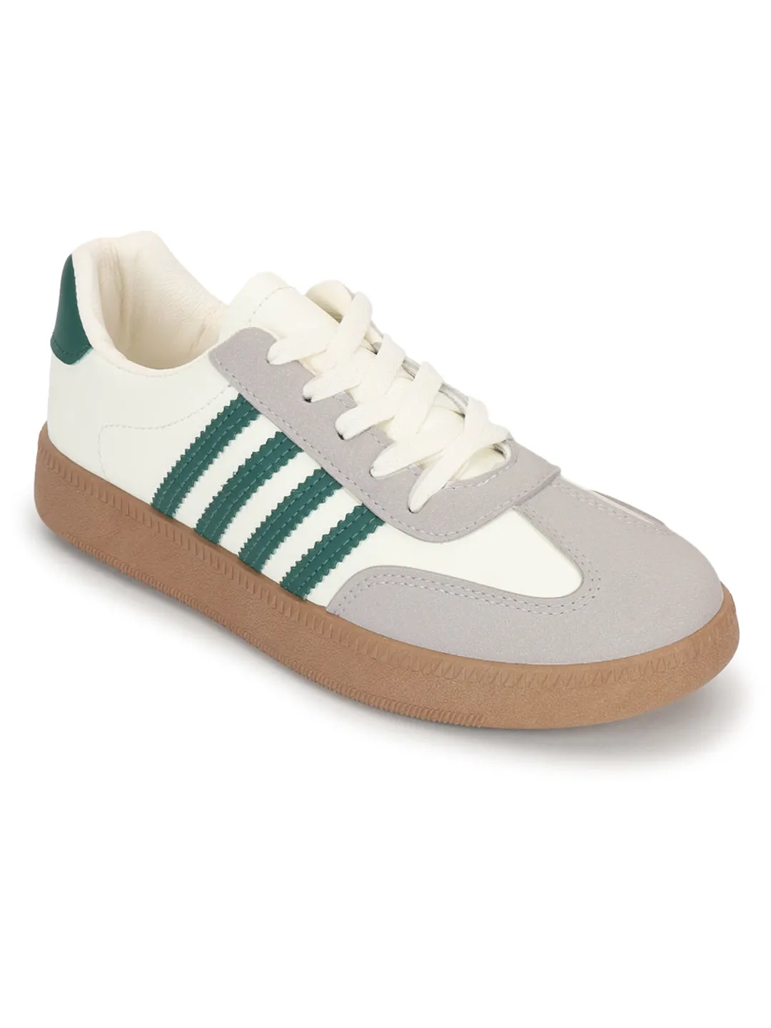 White Green PU Stylish Lace-Up Sneakers (TC-RS3654-WHTGRN)