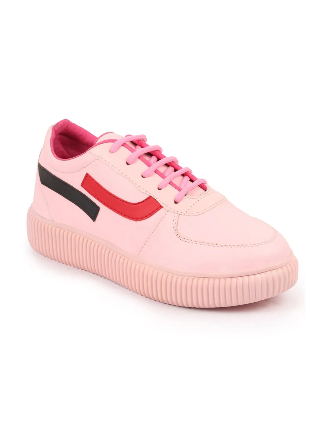 Women Pink Lace Up Sneakers